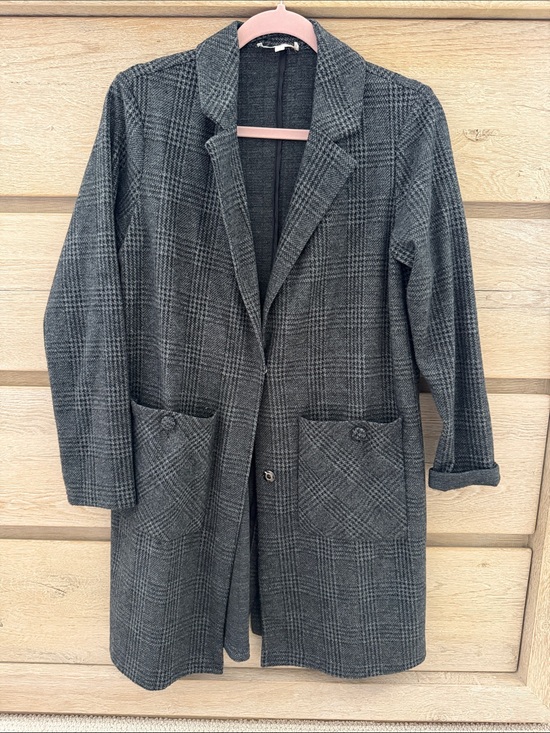 Harlyn Jackets & Blazers - Womens anthropologie Harlyn Gray Plaid Long Blazer Coat SO SOFT